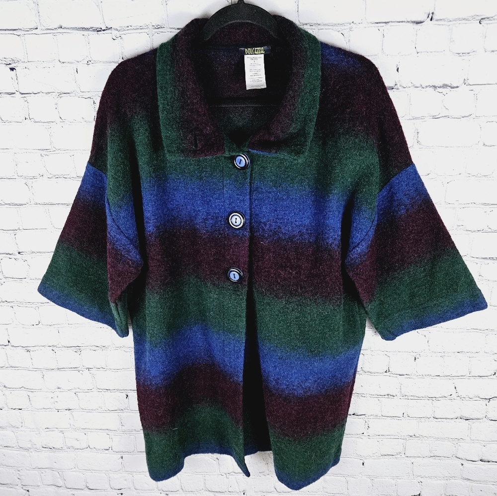 DOLCEZZA | wool blend striped cropped sleeve sweater cardigan